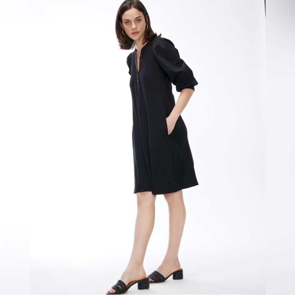 Chico’s Bow Sleeve Henley Dress short Solid Black (Chico’s sz 4) 20